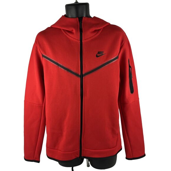 Nike Sportswear Tech Fleece Mens Medium Full Zip Hoodie University Red Black - Picture 1 of 8